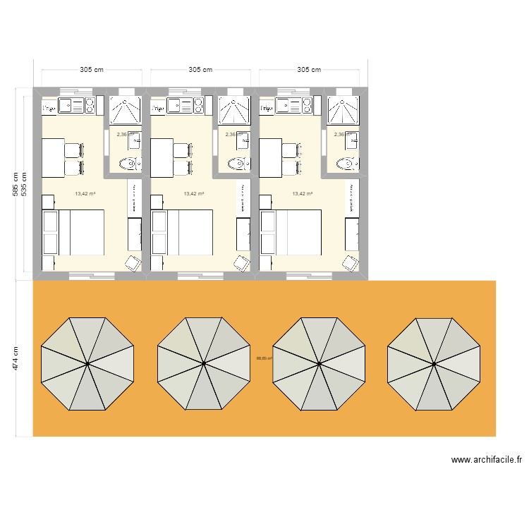 Esquisse Globale. Plan de 6 pièces et 47 m2