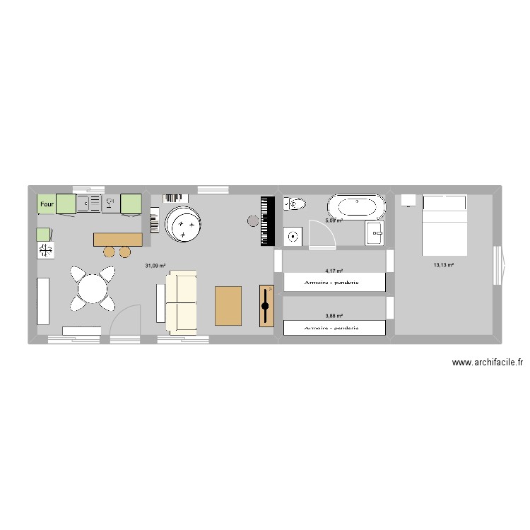 Hastignan. Plan de 5 pièces et 57 m2