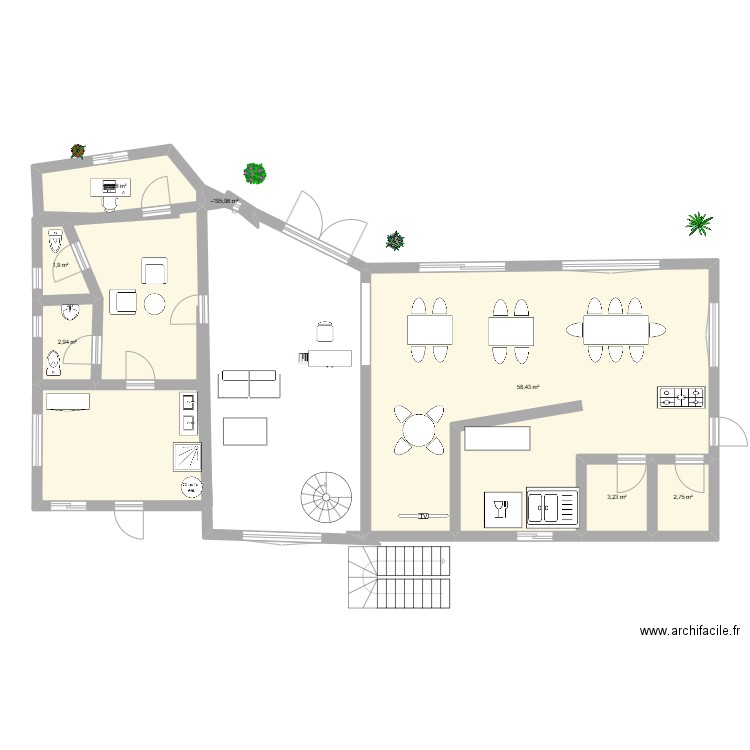 Claude AUFRERE. Plan de 7 pièces et 75 m2