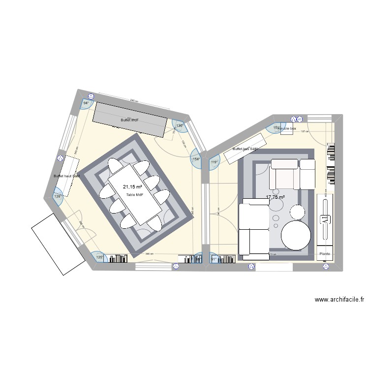 Schwendi. Plan de 2 pièces et 39 m2