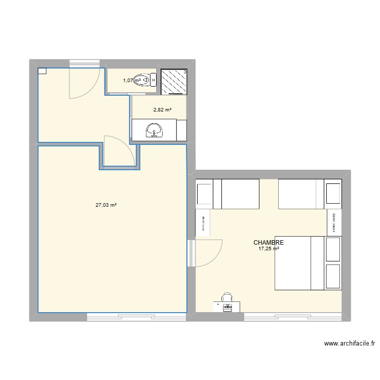 LA MONGIE test 6 SDB. Plan de 4 pièces et 48 m2