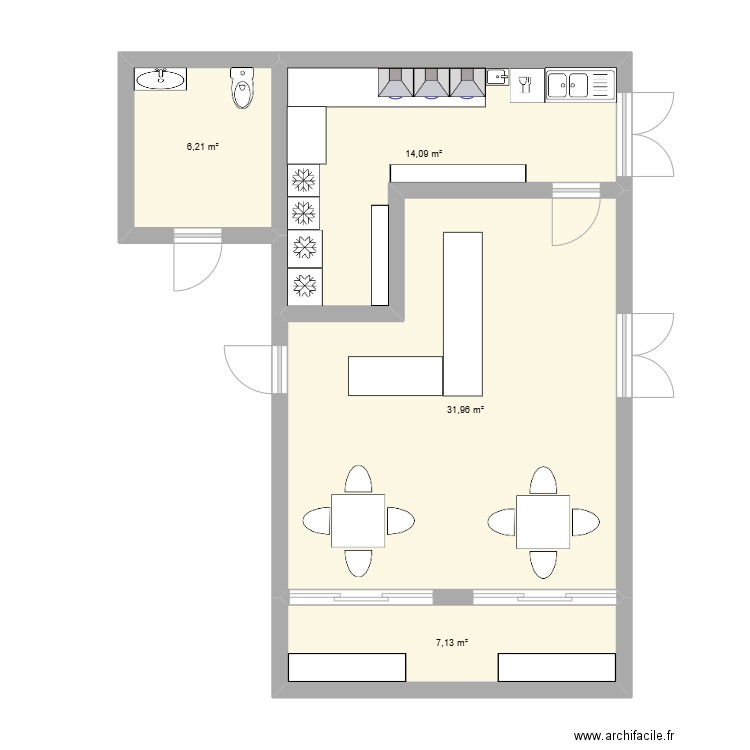 RESTO. Plan de 4 pièces et 59 m2