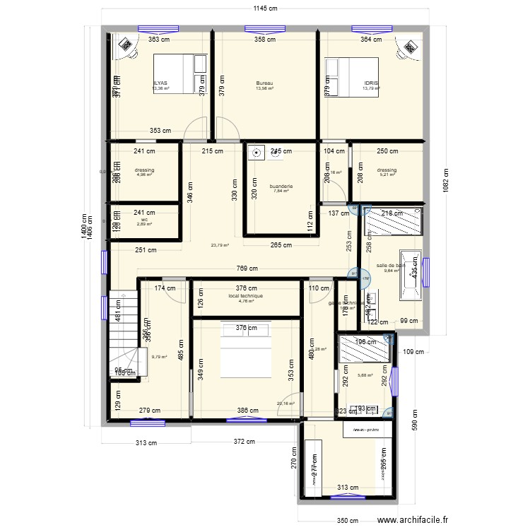 FLEVILLE HBC ETAGE 2 d. Plan de 18 pièces et 145 m2