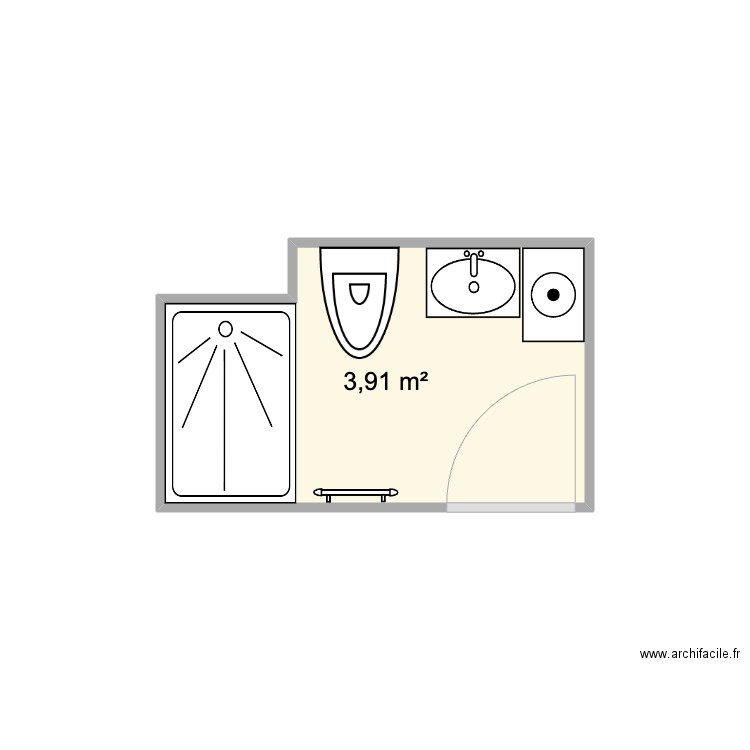 Salle de Bain plan B. Plan de 1 pièce et 4 m2