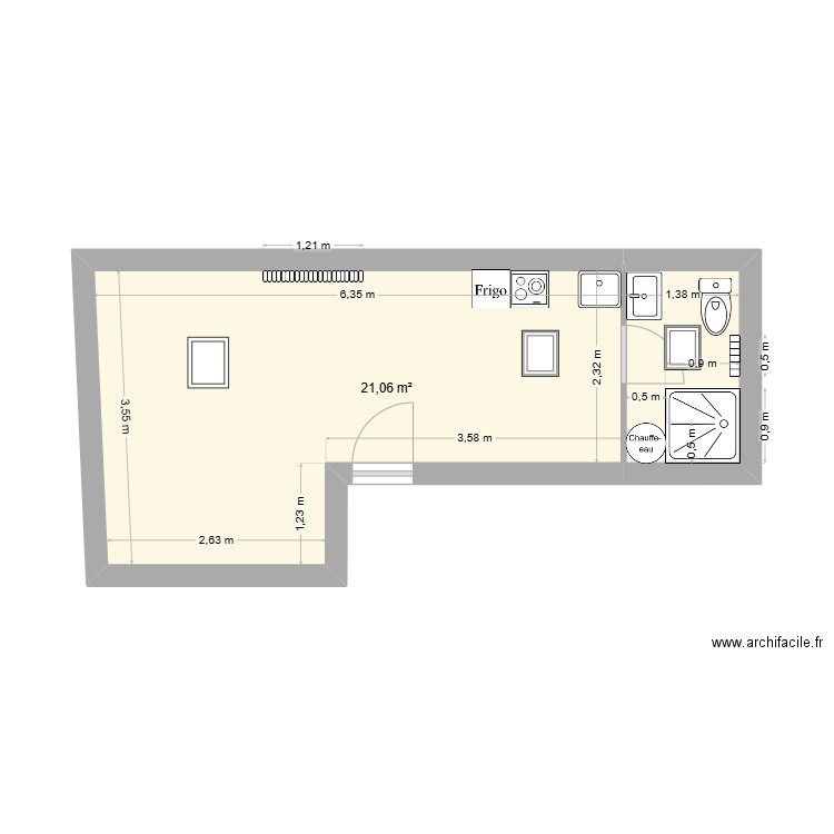 Antonin PITON. Plan de 1 pièce et 21 m2