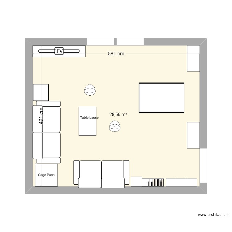 Salon. Plan de 1 pièce et 29 m2