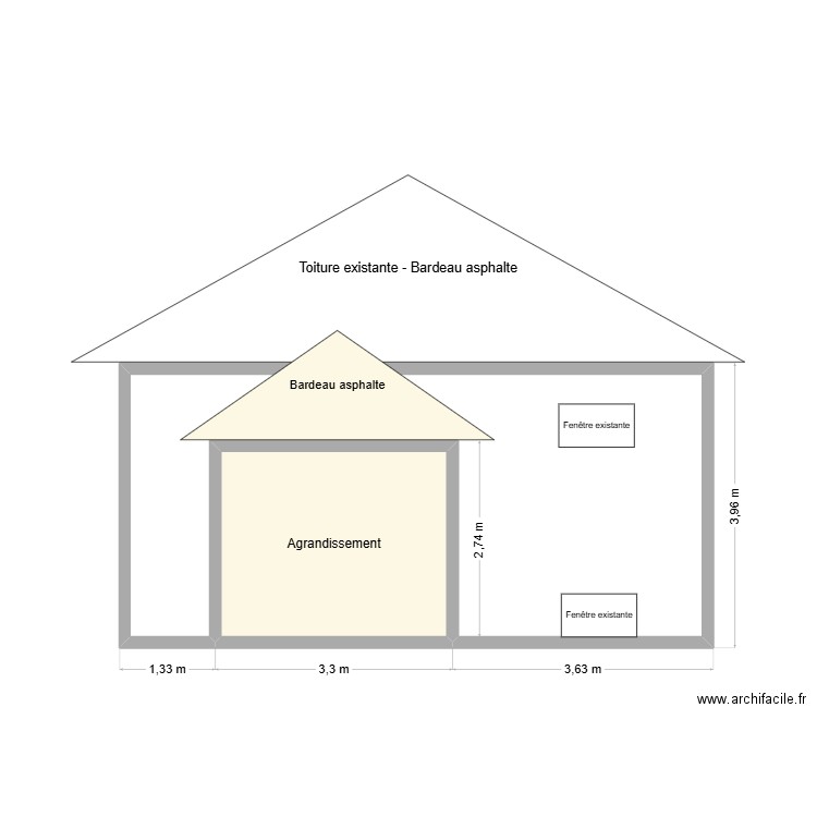 Vue côté. Plan de 2 pièces et 28 m2