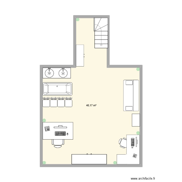 Niveau 3n. Plan de 1 pièce et 40 m2