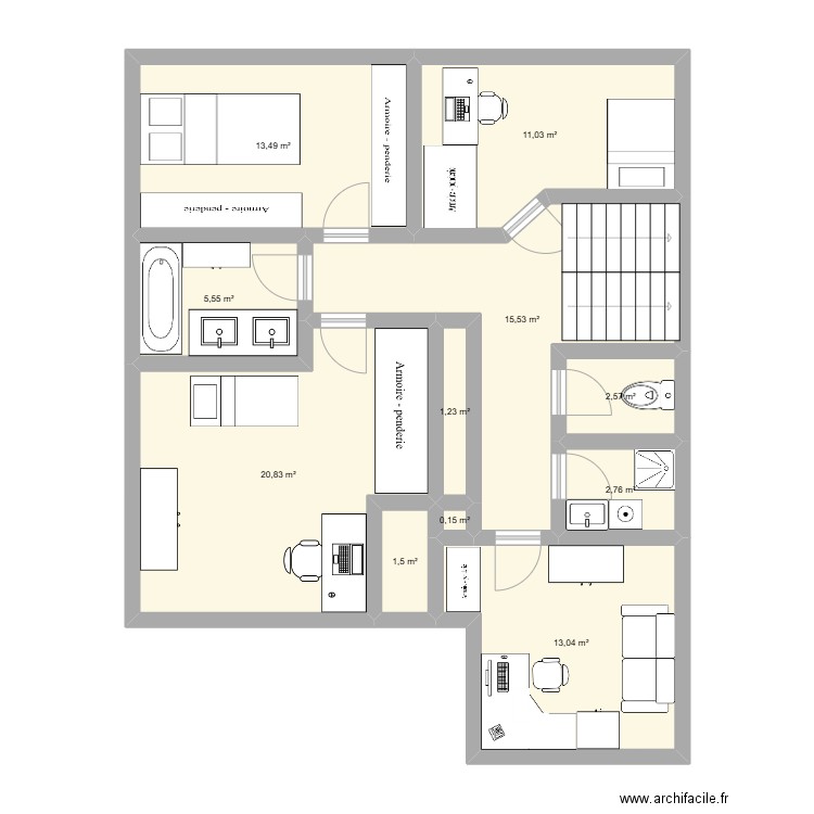 etage1. Plan de 11 pièces et 88 m2