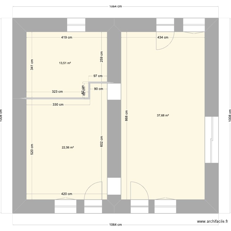 riaucourt bas. Plan de 3 pièces et 74 m2