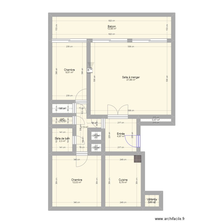 Flammarion. Plan de 14 pièces et 85 m2