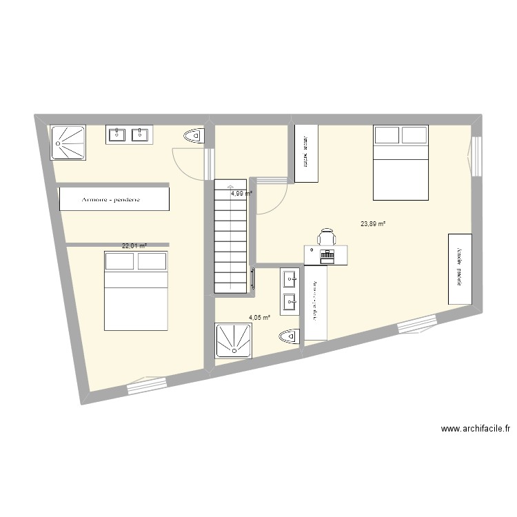 étage archaud. Plan de 4 pièces et 55 m2