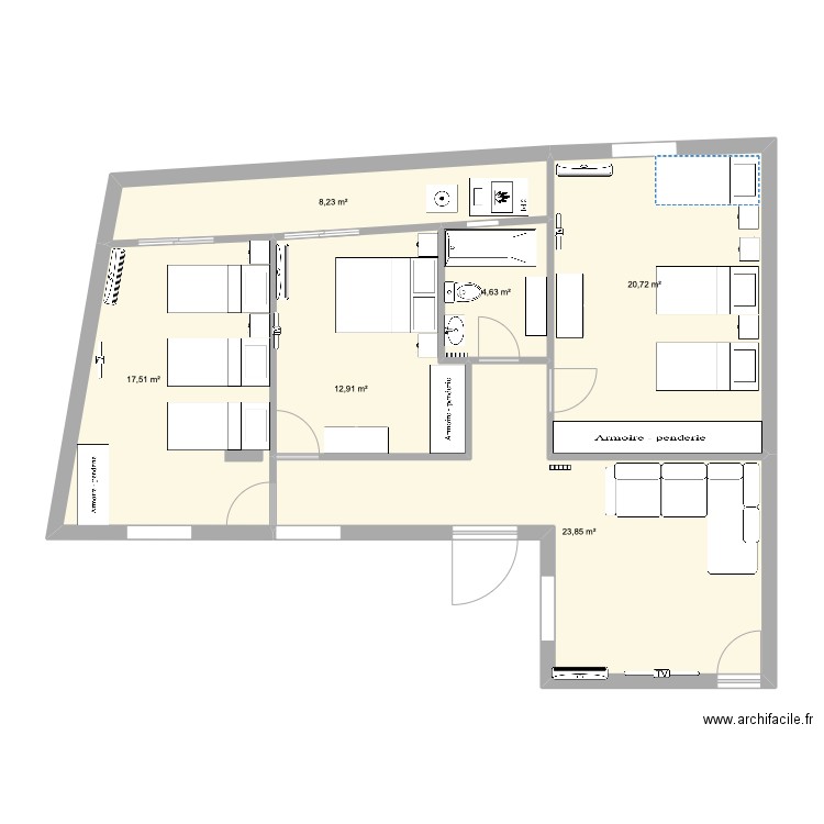 Maison Knaies meubles. Plan de 6 pièces et 88 m2