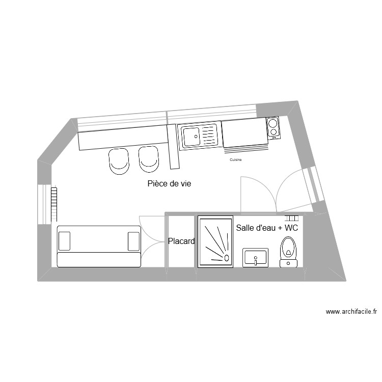 Gay Studio. Plan de 4 pièces et 18 m2