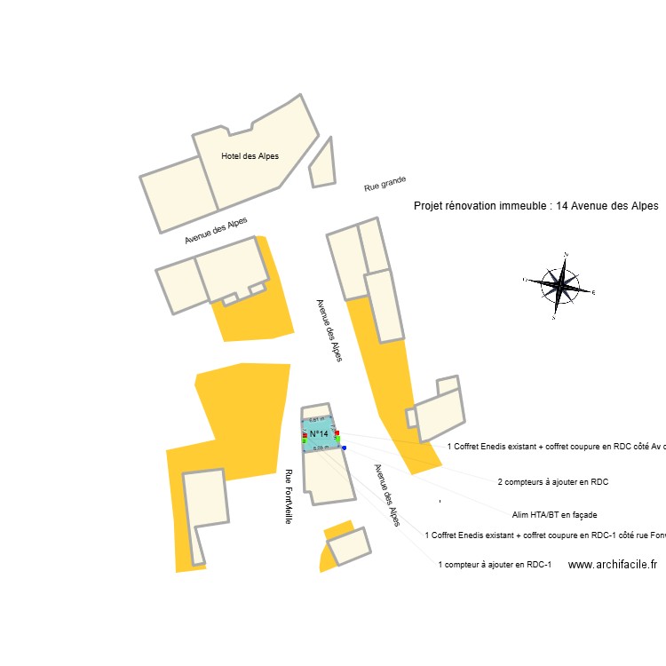 Plan de masse 14 Av des Alpes. Plan de 18 pièces et 1546 m2