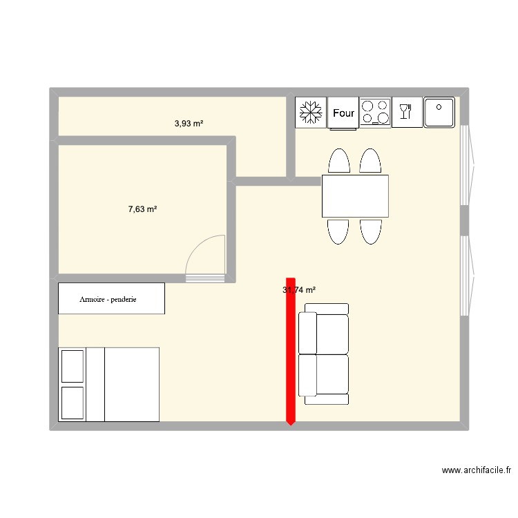 Invalides. Plan de 3 pièces et 43 m2