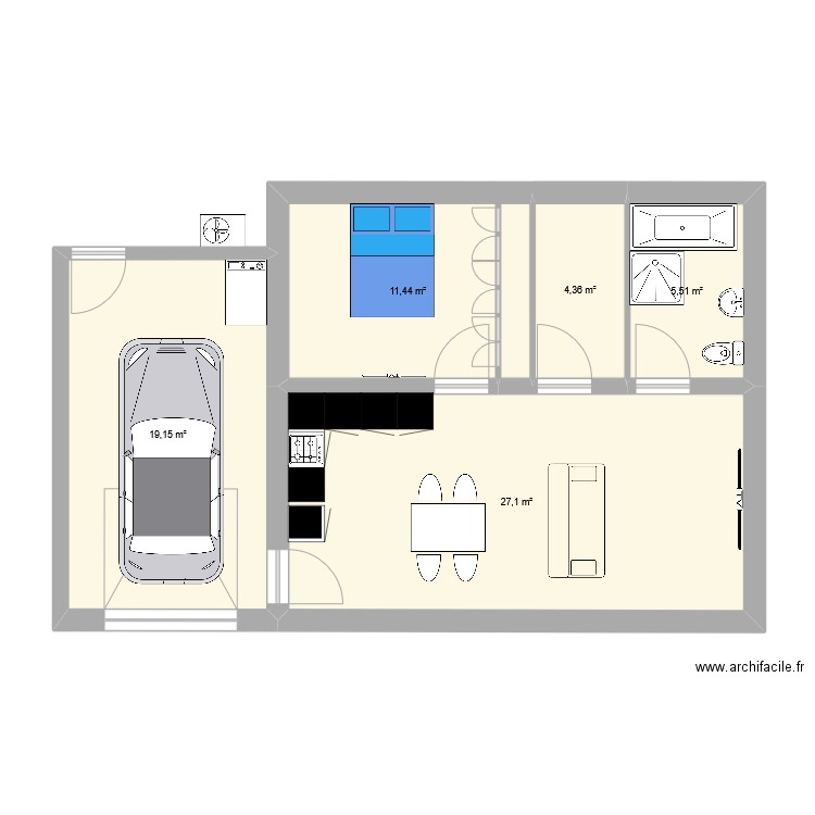 V2 Maison simple. Plan de 5 pièces et 68 m2