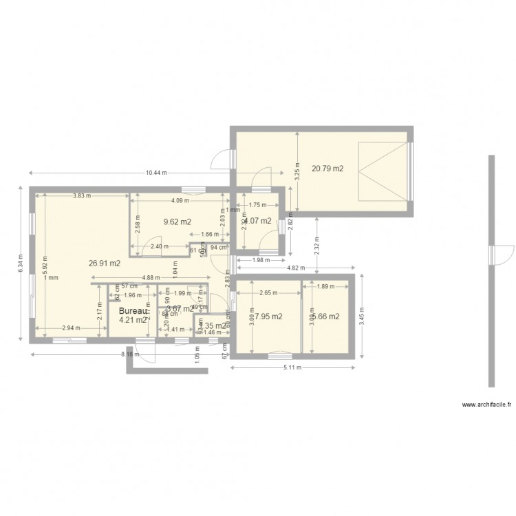 Plan Final Num 4 pour dimenssions des murs Placo. Plan de 0 pièce et 0 m2