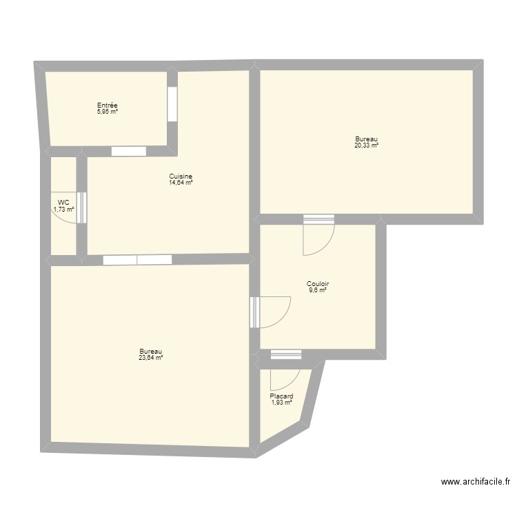 Bureau . Plan de 7 pièces et 78 m2