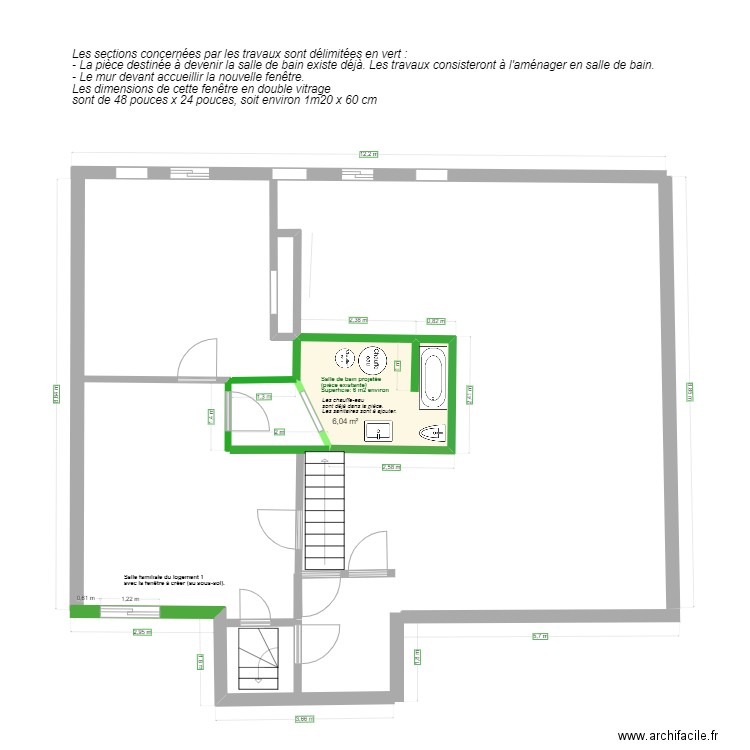 Salle de bain et fenêtre projetées au sous-sol. Plan de 0 pièce et 0 m2