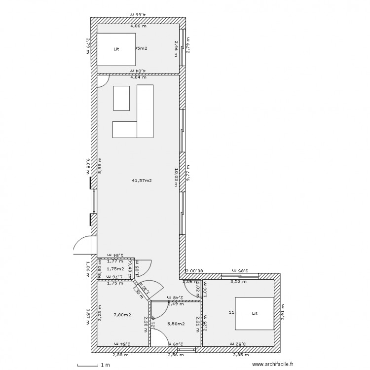 Maison 80m en L au nord. Plan de 0 pièce et 0 m2