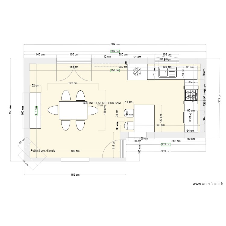 CUISINE B 1. Plan de 1 pièce et 28 m2