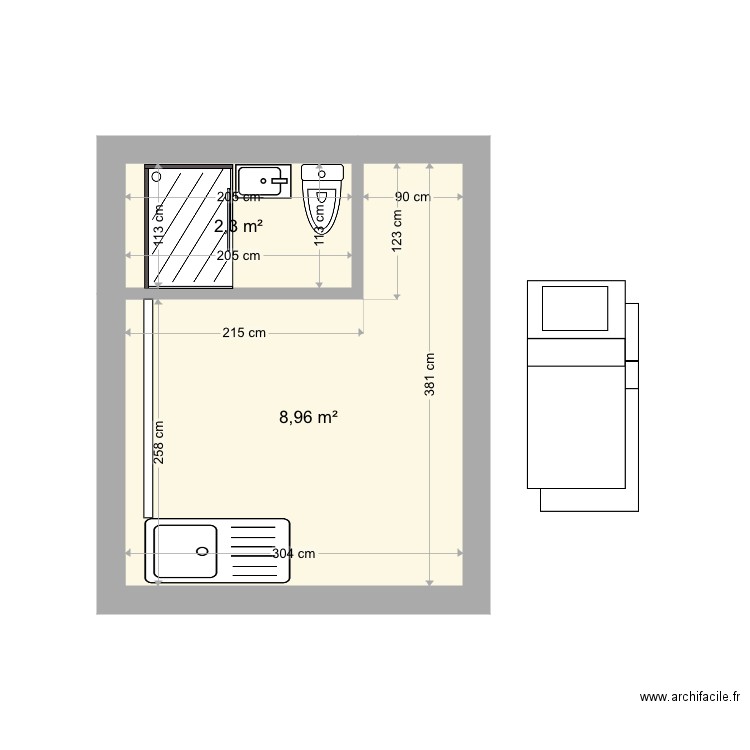 Maison P 2 - Plan 2 pièces 11 m2 dessiné par mike301