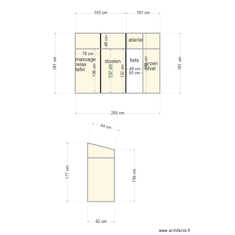 lange kast. Plan de 0 pièce et 0 m2