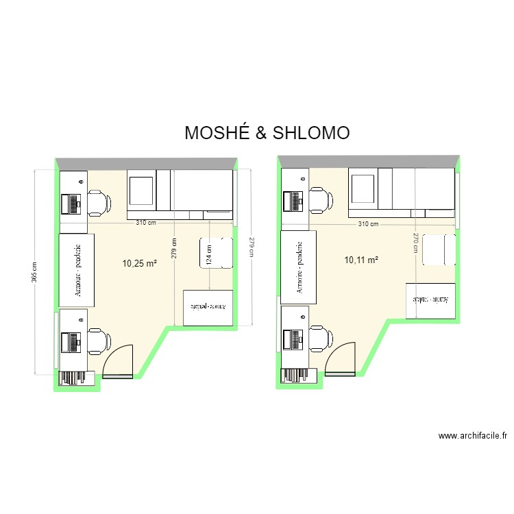 MOSHÉ & SHLOMO choix. Plan de 2 pièces et 20 m2