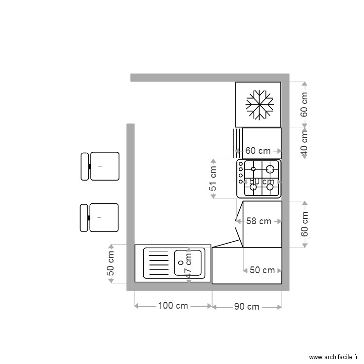 Ma mini cuisine. Plan de 0 pièce et 0 m2