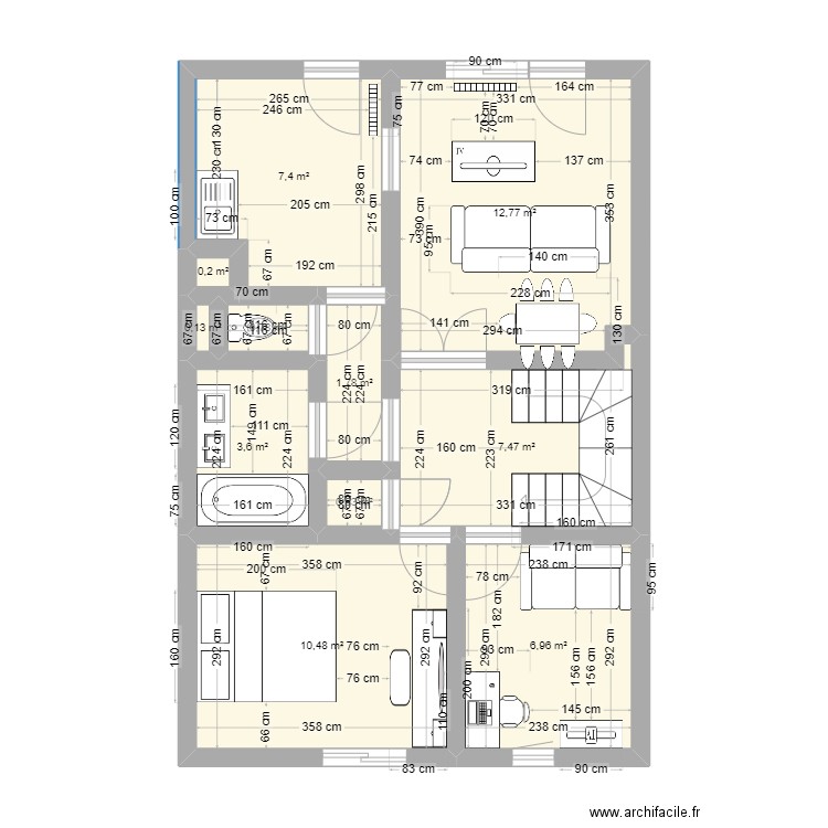 PEPINIERE 1 ETAGE. Plan de 11 pièces et 52 m2