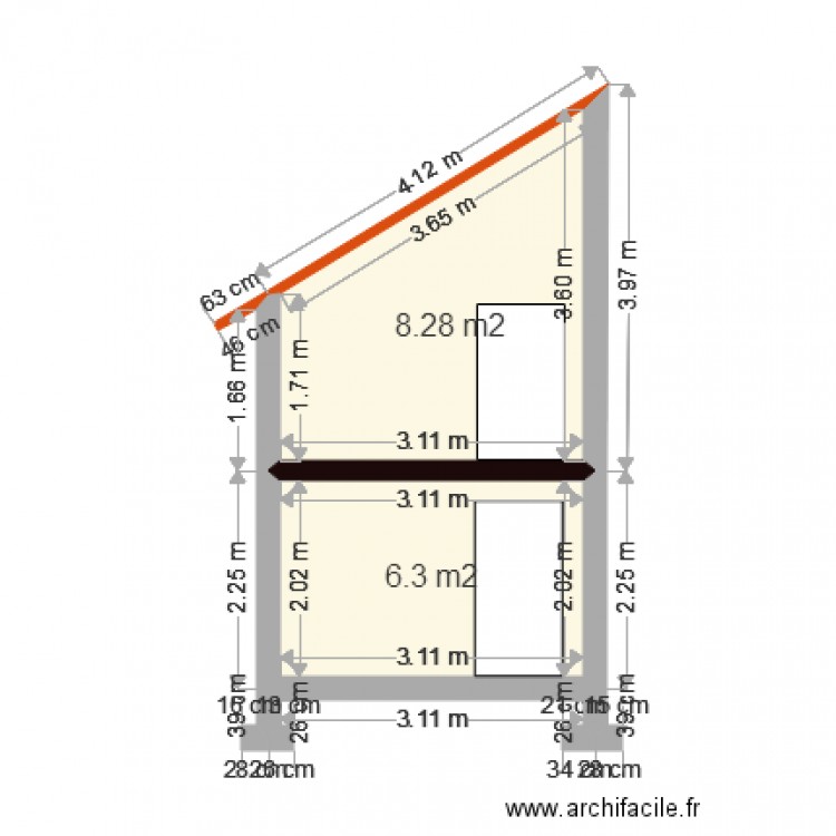 Coupe Almeras Face Arrière existant. Plan de 0 pièce et 0 m2