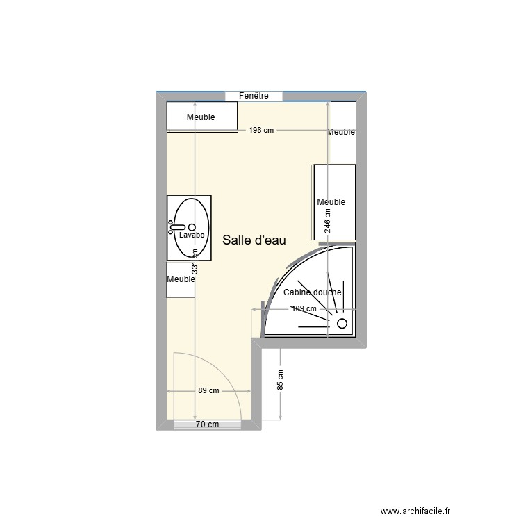 AGUILERA SDB Existant. Plan de 1 pièce et 6 m2