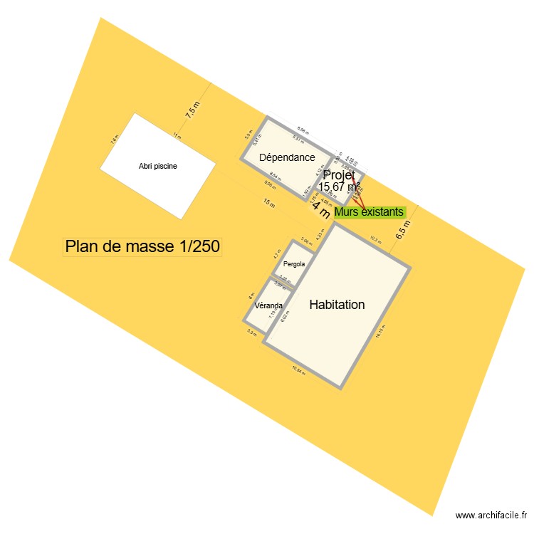 plan de masse pour abri de jardin. Plan de 5 pièces et 247 m2