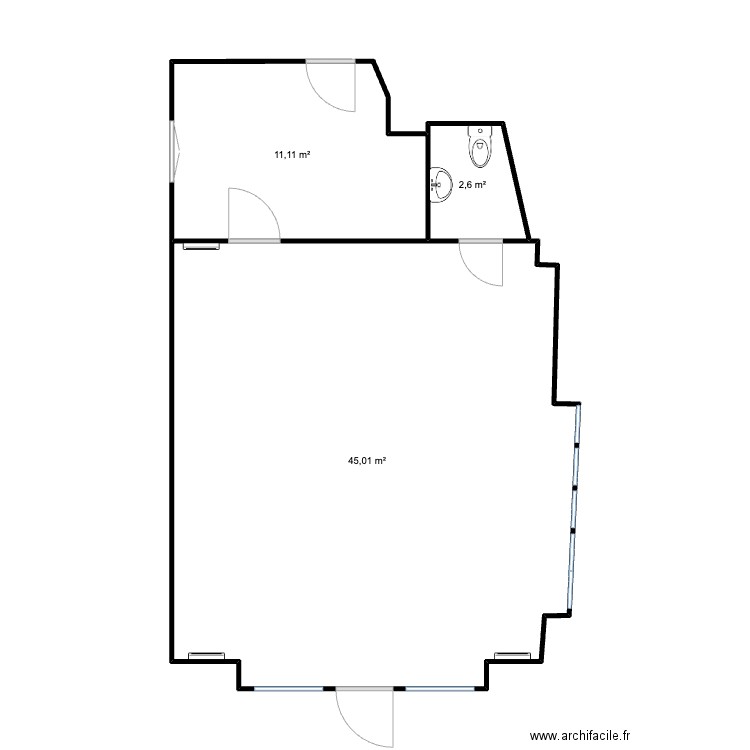 Plan Local 2. Plan de 3 pièces et 59 m2