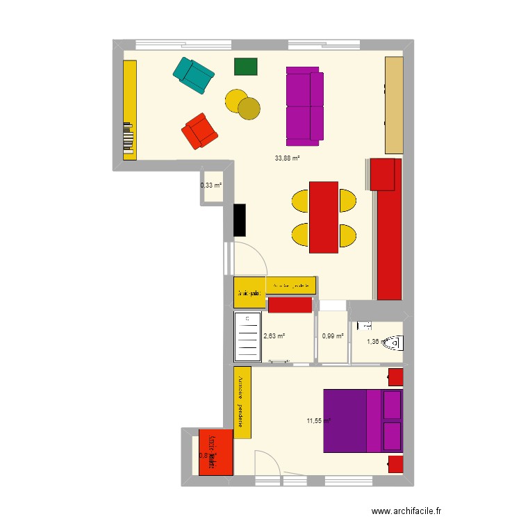 12 VIOLET 4 cloisons nouvelles . Plan de 7 pièces et 52 m2