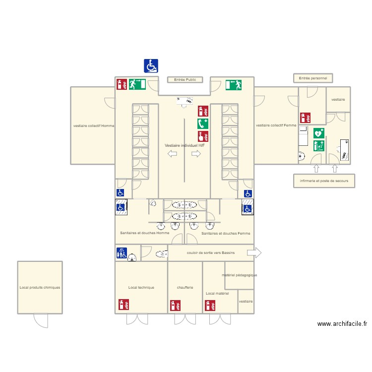 batiment piscine 3. Plan de 39 pièces et 151 m2