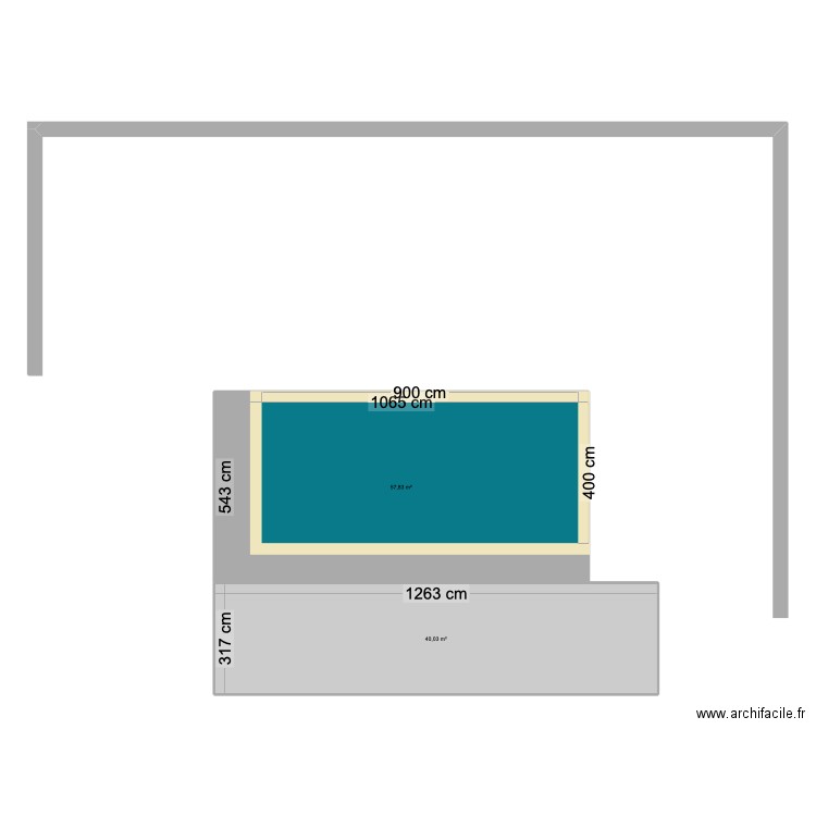 Piscine. Plan de 2 pièces et 98 m2