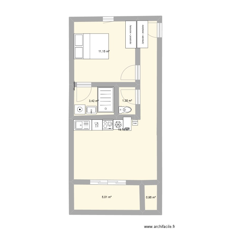 les helys - résidence DELTA. Plan de 6 pièces et 42 m2