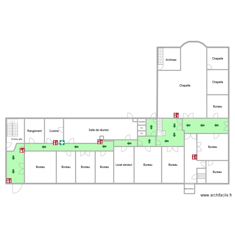 Bâtiment principal_REZ_bis. Plan de 32 pièces et 498 m2