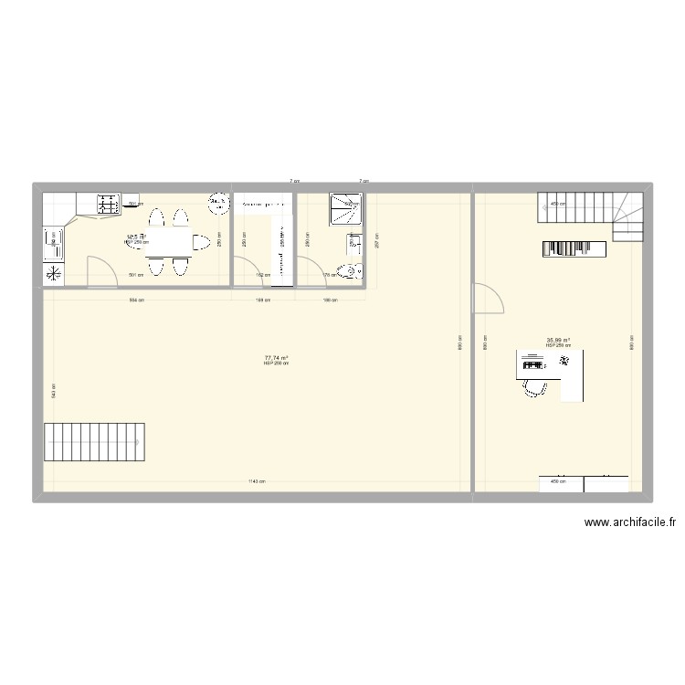 bureau etage. Plan de 3 pièces et 126 m2