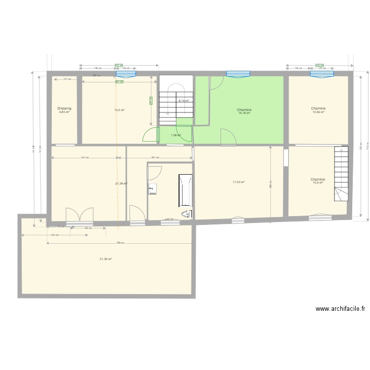 1er étage . 8 Juin.2023. v7 . Amenagement. Plan de 10 pièces et 137 m2