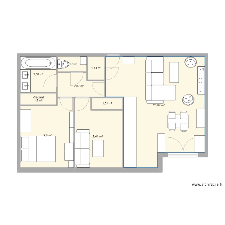 appart. Plan de 9 pièces et 55 m2