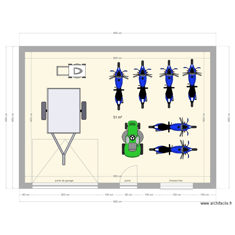 garage 2. Plan de 1 pièce et 51 m2