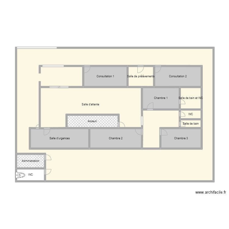 Clinique Lucie. Plan de 16 pièces et 157 m2