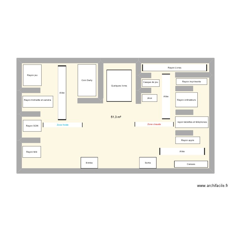  Plan de la Fnac à finir. Plan de 1 pièce et 51 m2