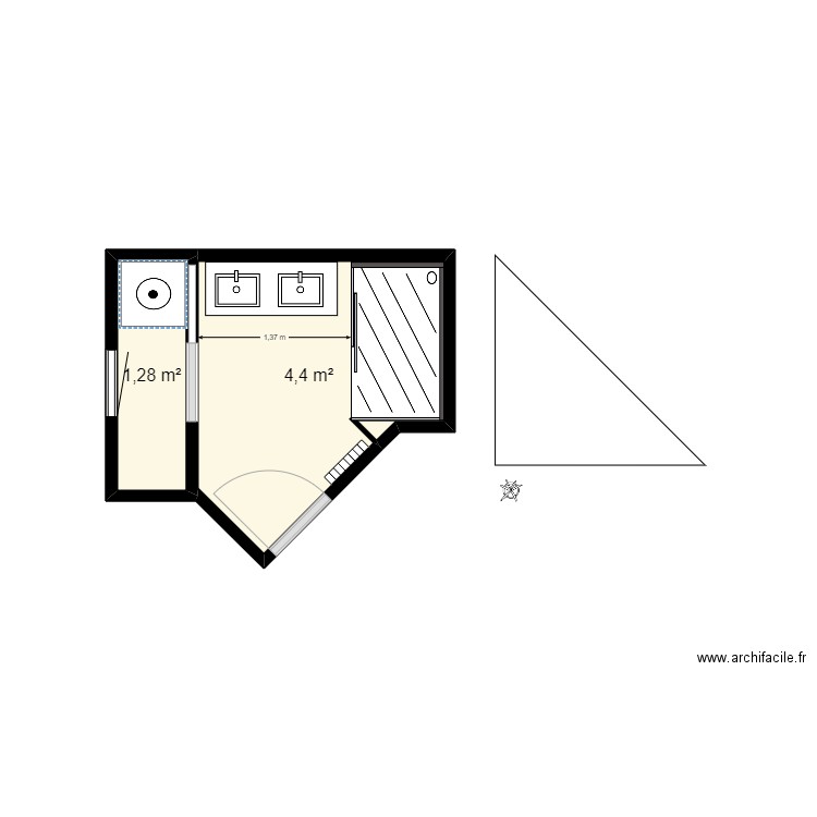 salle de bains dche rectangulaire v3. Plan de 2 pièces et 6 m2