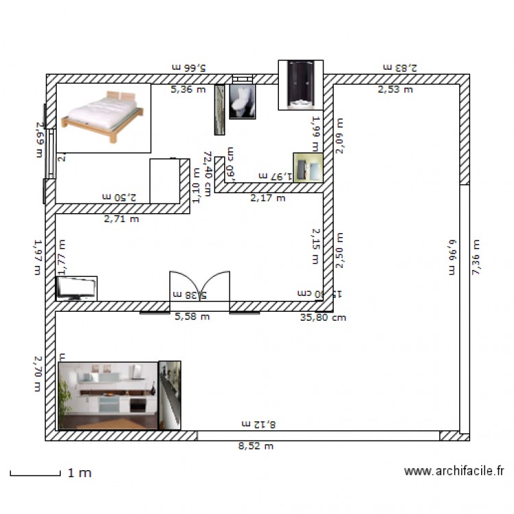 studio 20 m2. Plan de 0 pièce et 0 m2