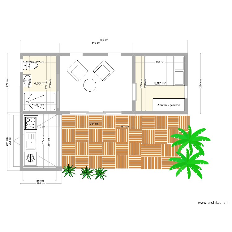 BUNGALOW  L 1CH. Plan de 2 pièces et 10 m2