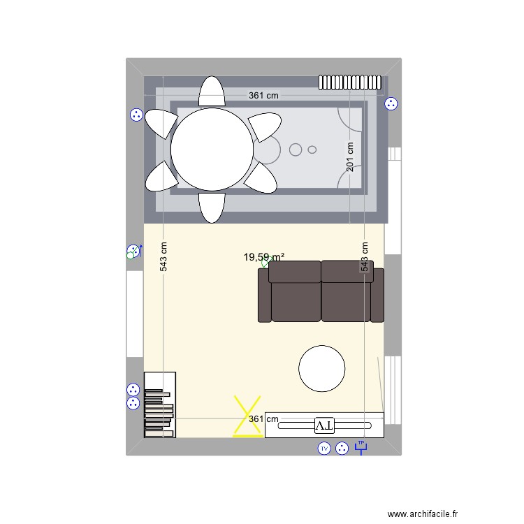 Salon Lure. Plan de 1 pièce et 20 m2